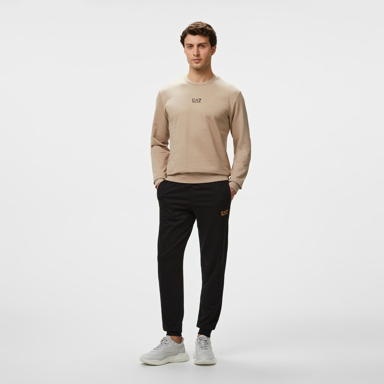 EA7 Erkek Bej Bisiklet Yaka Sweatshirt