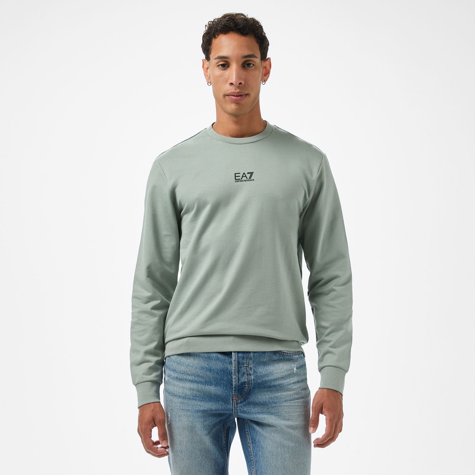 EA7 Erkek Yeşil Bisiklet Yaka Sweatshirt