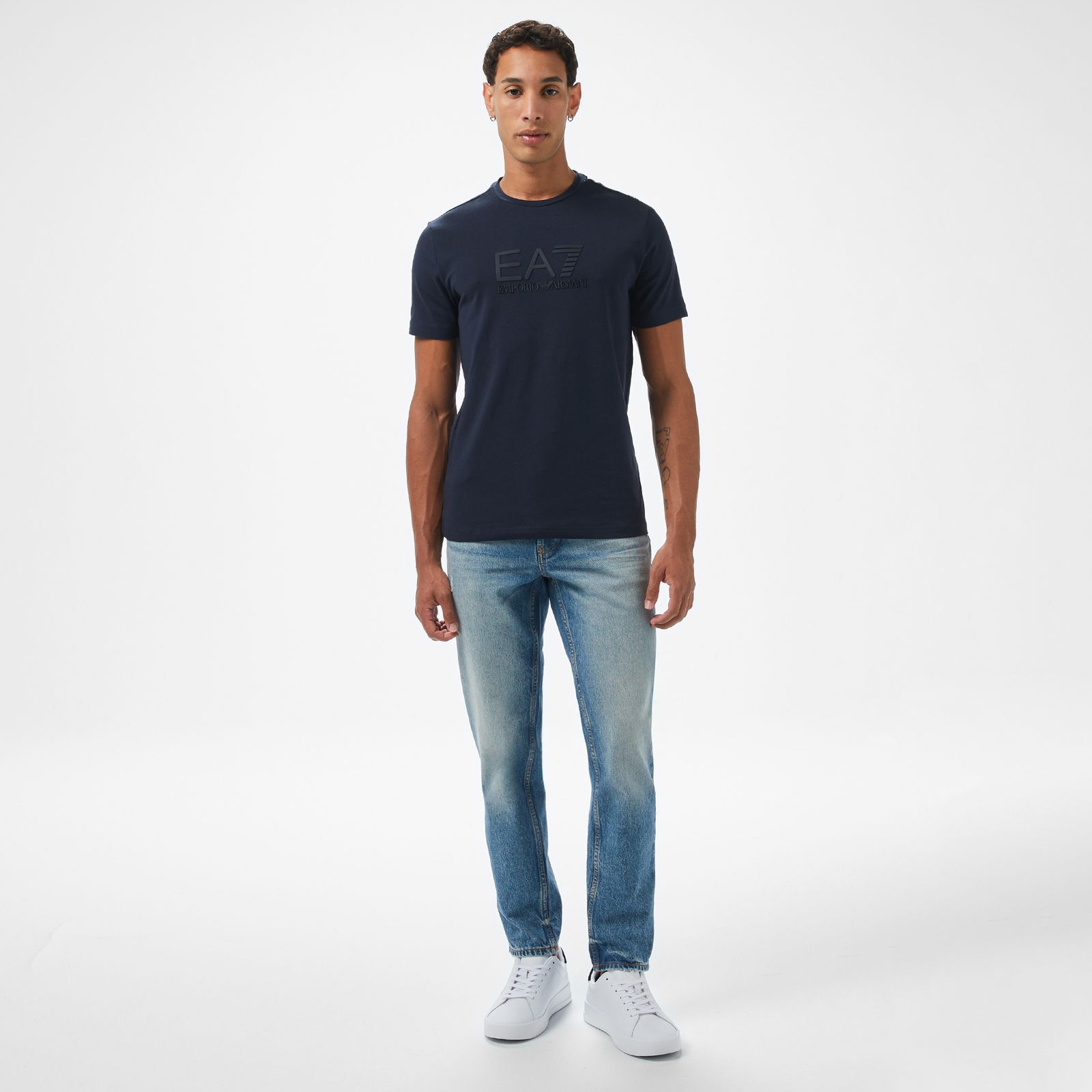 EA7 Erkek Lacivert Bisiklet Yaka T-Shirt