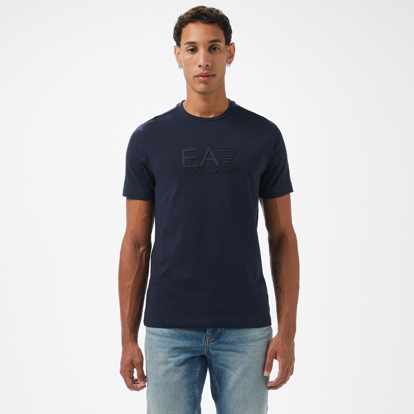 EA7 Erkek Lacivert Bisiklet Yaka T-Shirt