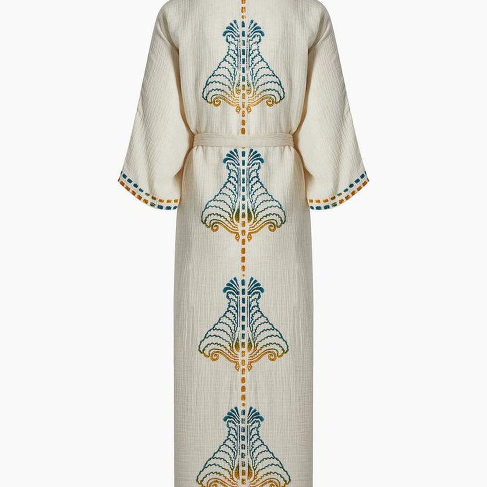 İKİKIZ Crinkle Linen Renkli Baskılı Kimono Kadın Naturel