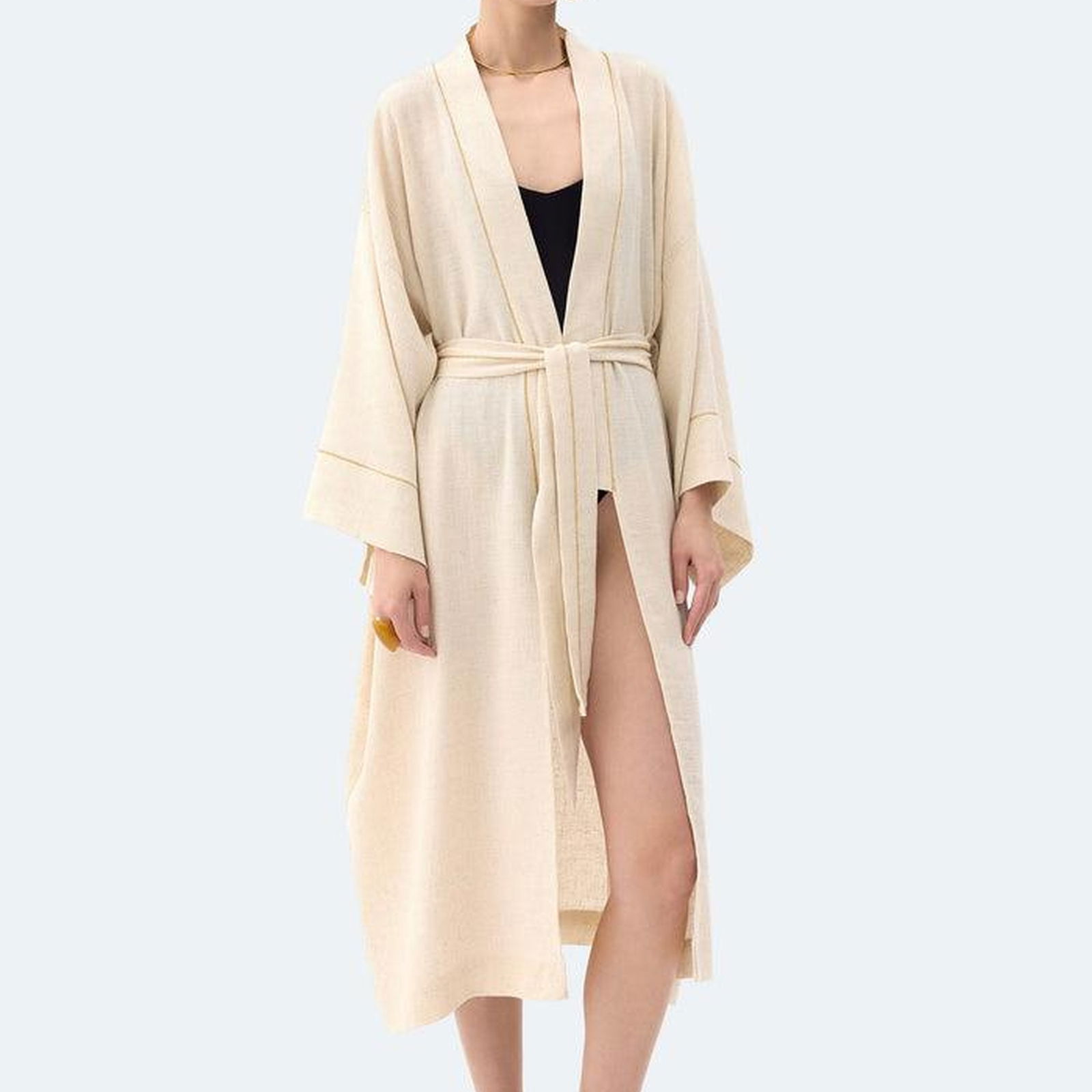 İKİKIZ Natürel Keten Kimono Kadın Naturel