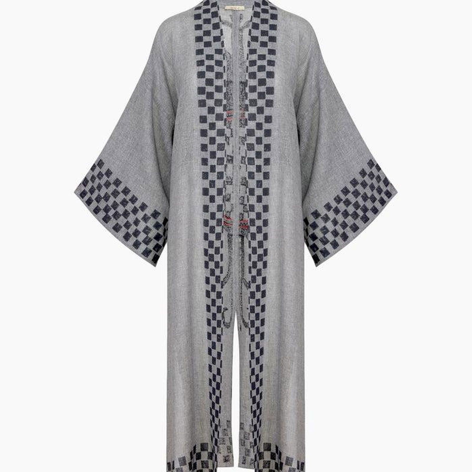 İKİKIZ Dama Desenli Kimono Kadın Renkli