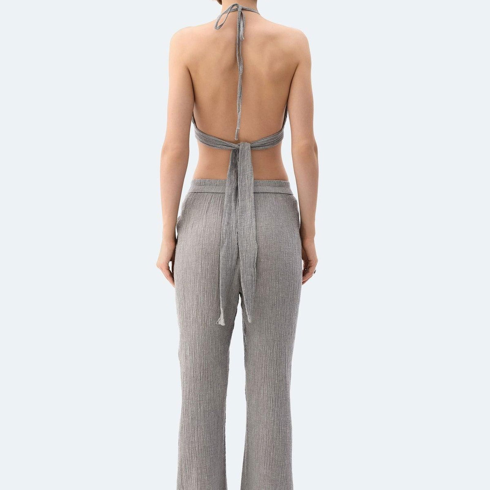 İKİKIZ Gri Crinkle Crop Üst Kadın Gri