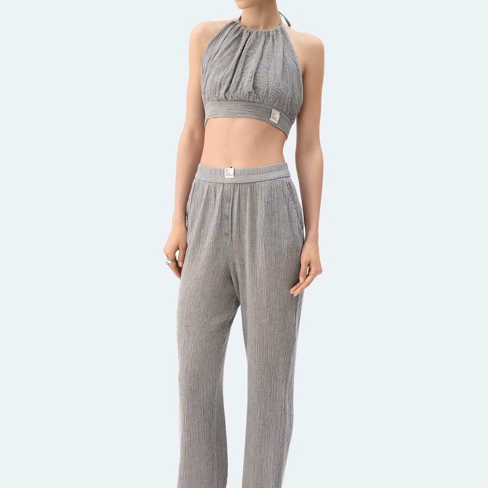 İKİKIZ Gri Crinkle Crop Üst Kadın Gri