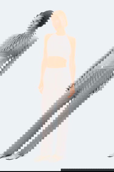  İKİKIZ Gri Crinkle Crop Üst Kadın Gri