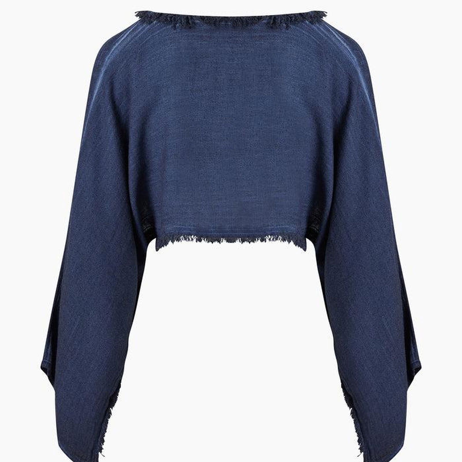 İKİKIZ Keten Navy Crop Bluz Kadın Mavi
