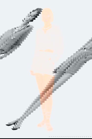  İKİKIZ Gri Crinkle Crop Gömlek Kadın Gri