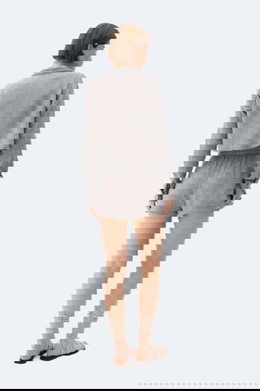  İKİKIZ Gri Crinkle Crop Gömlek Kadın Gri