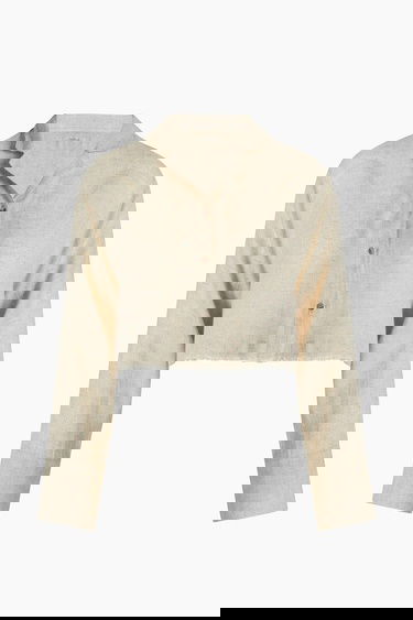  İKİKIZ Keten Crop Gömlek Kadın Naturel