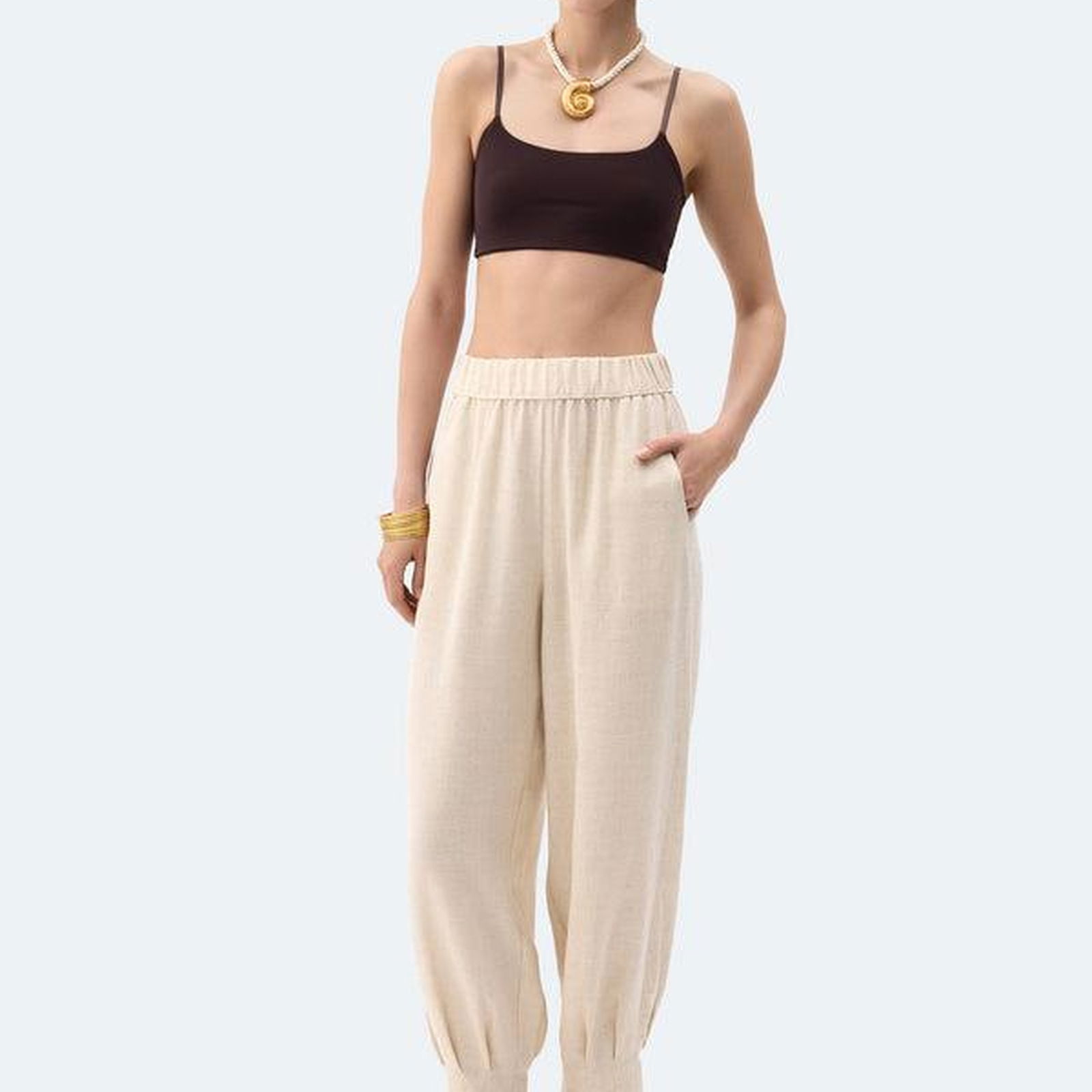 İKİKIZ Keten Slouchy Pantolon Kadın Naturel