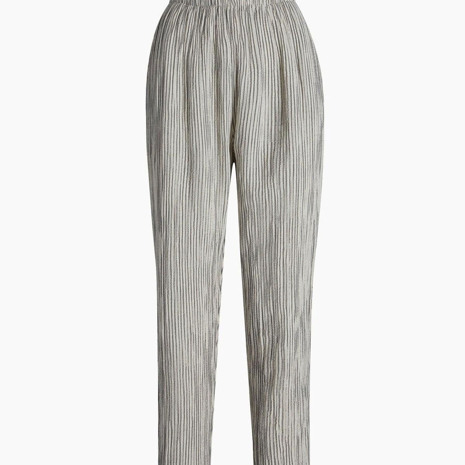 İKİKIZ Çizgili Keten Slouchy Pantolon Kadın Ekru