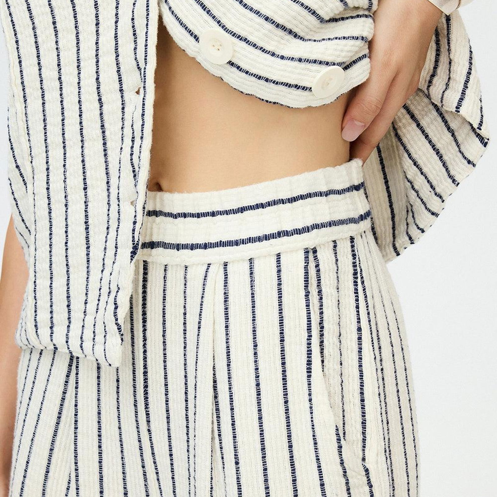 İKİKIZ Lacivert Çizgili Slouchy Pantolon Kadın Lacivert