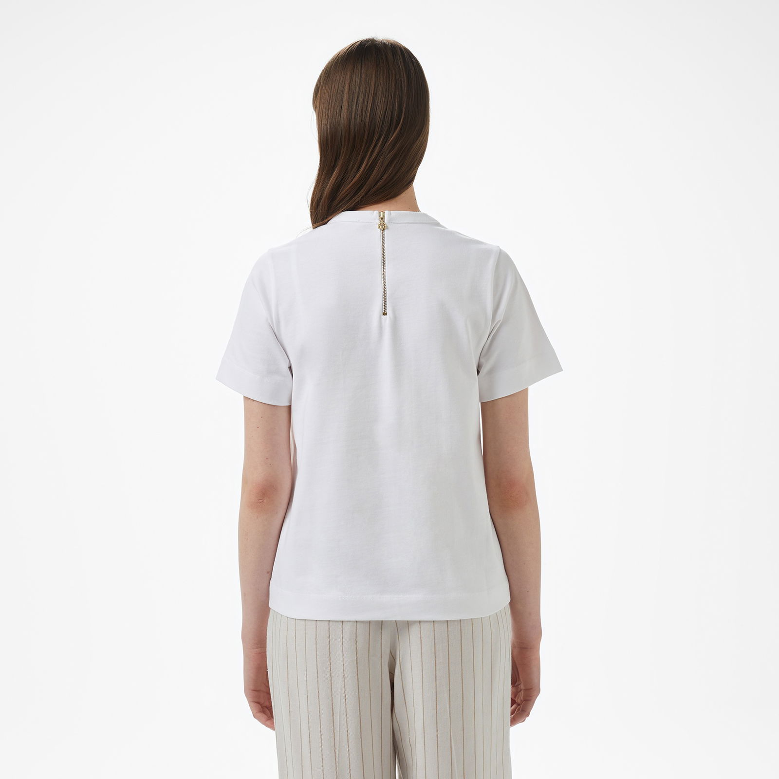 Brooks Brothers Bisiklet Yaka Arkası Fermuarlı Kadın Beyaz T-Shirt