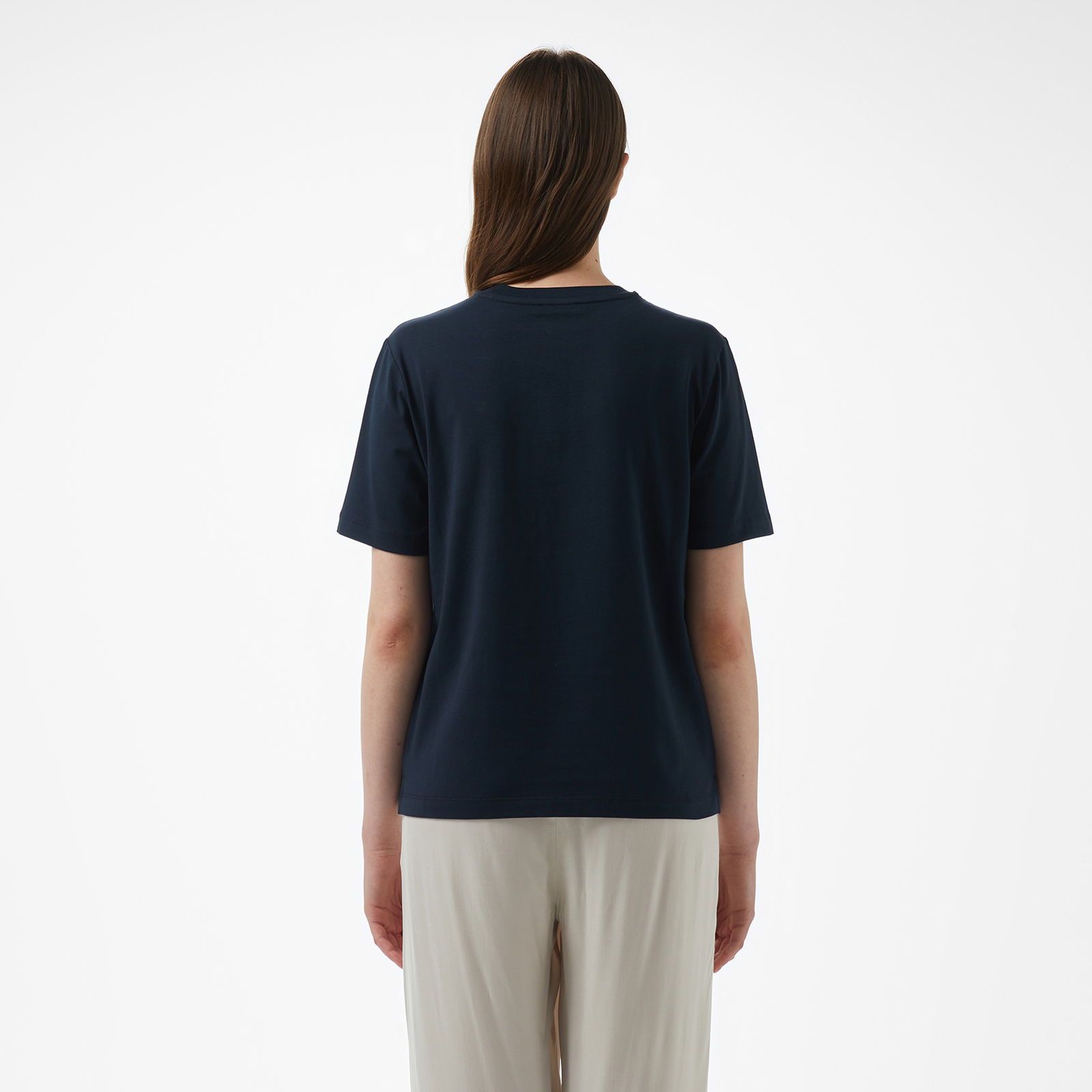 Brooks Brothers Bisiklet Yaka Önü Bb Nakışlı Kadın Lacivert T-Shirt