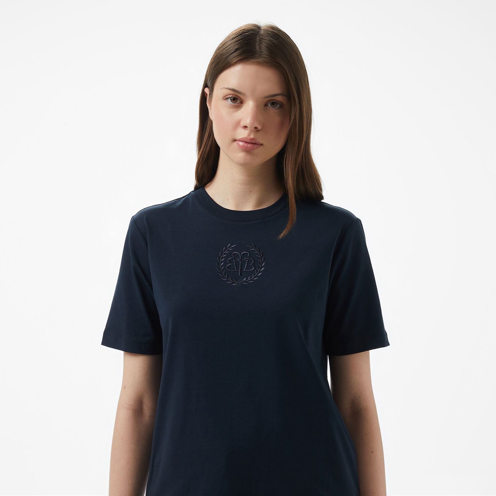 Brooks Brothers Bisiklet Yaka Önü Bb Nakışlı Kadın Lacivert T-Shirt