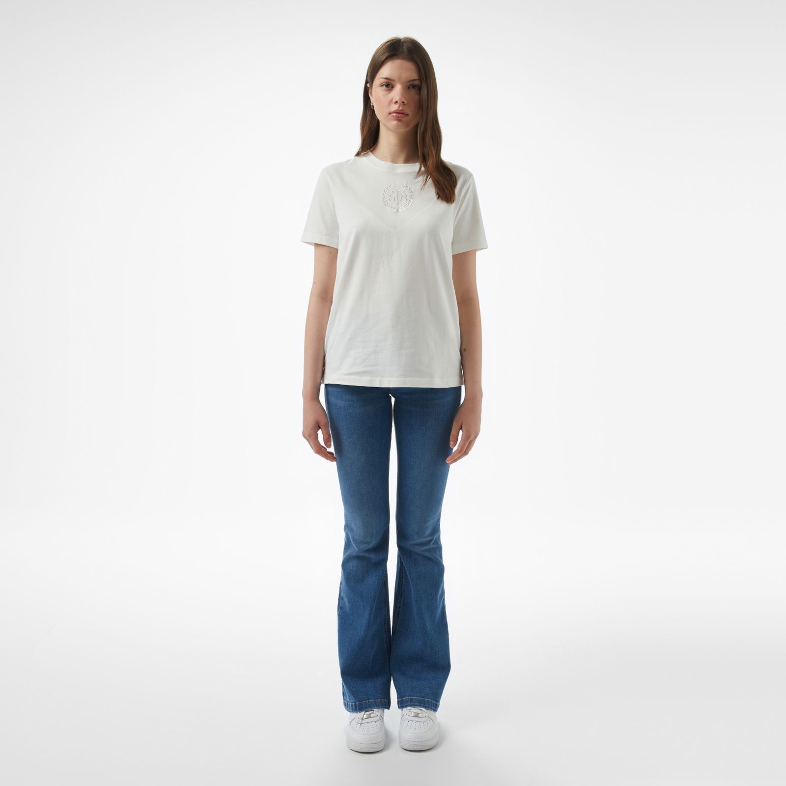 Brooks Brothers Bisiklet Yaka Önü Bb Nakışlı Kadın Beyaz T-Shirt
