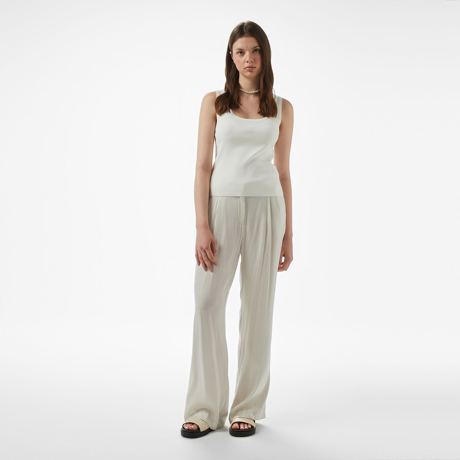 Brooks Brothers Çift Pileli Cupro Kadın Bej Pantolon