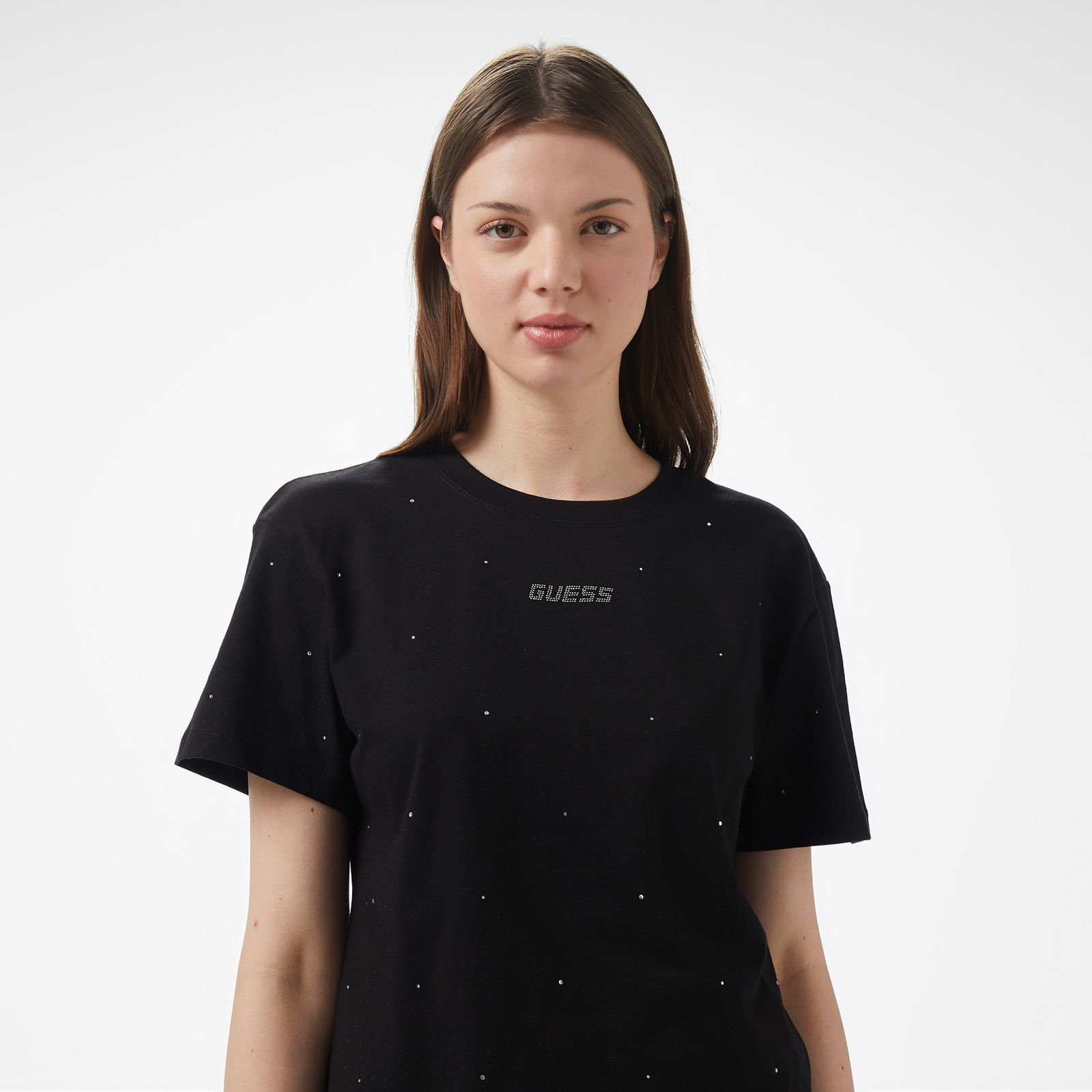 Guess Primula Rhinestones  Kadın Siyah T-Shirt