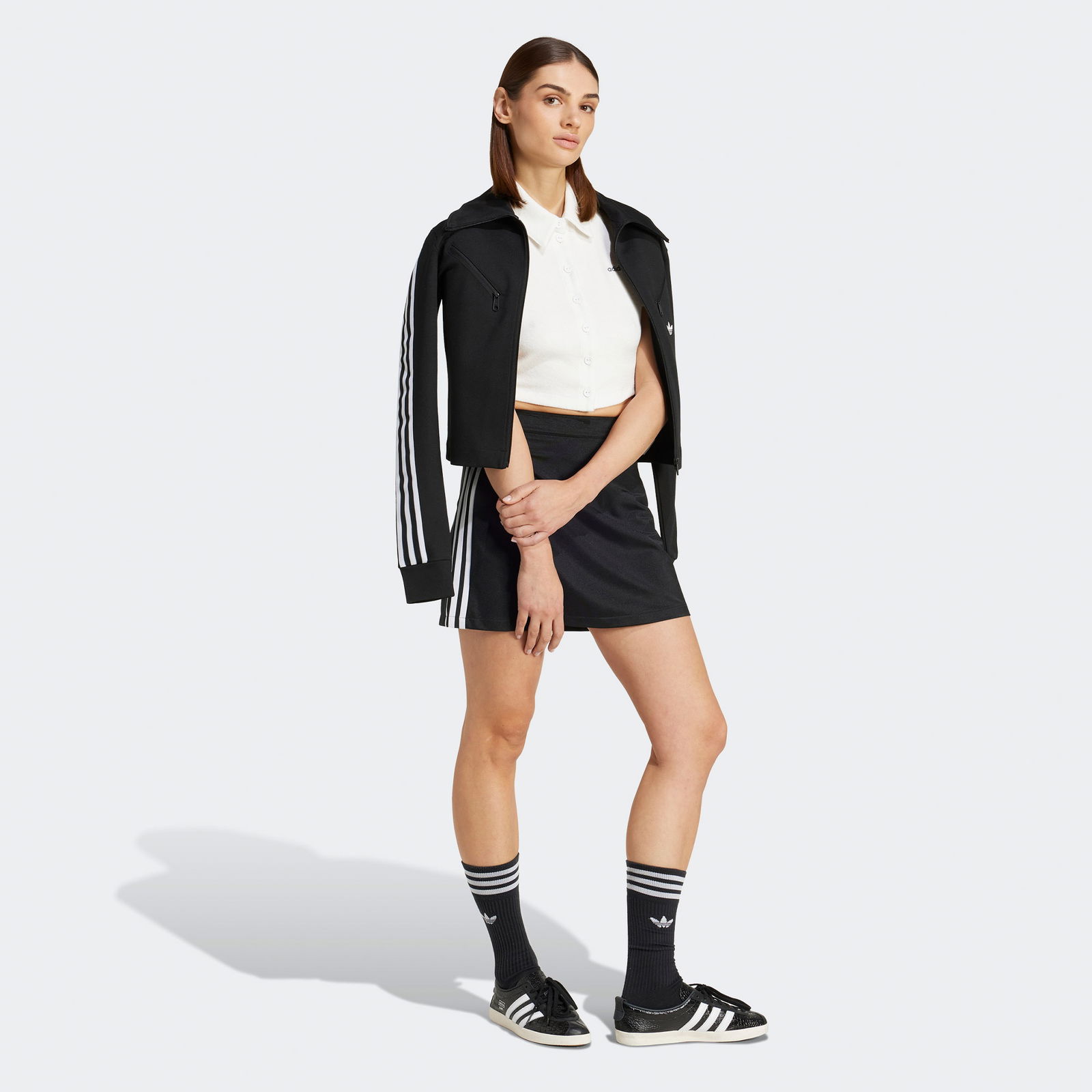 adidas Originals Kadın Beyaz Crop Gömlek