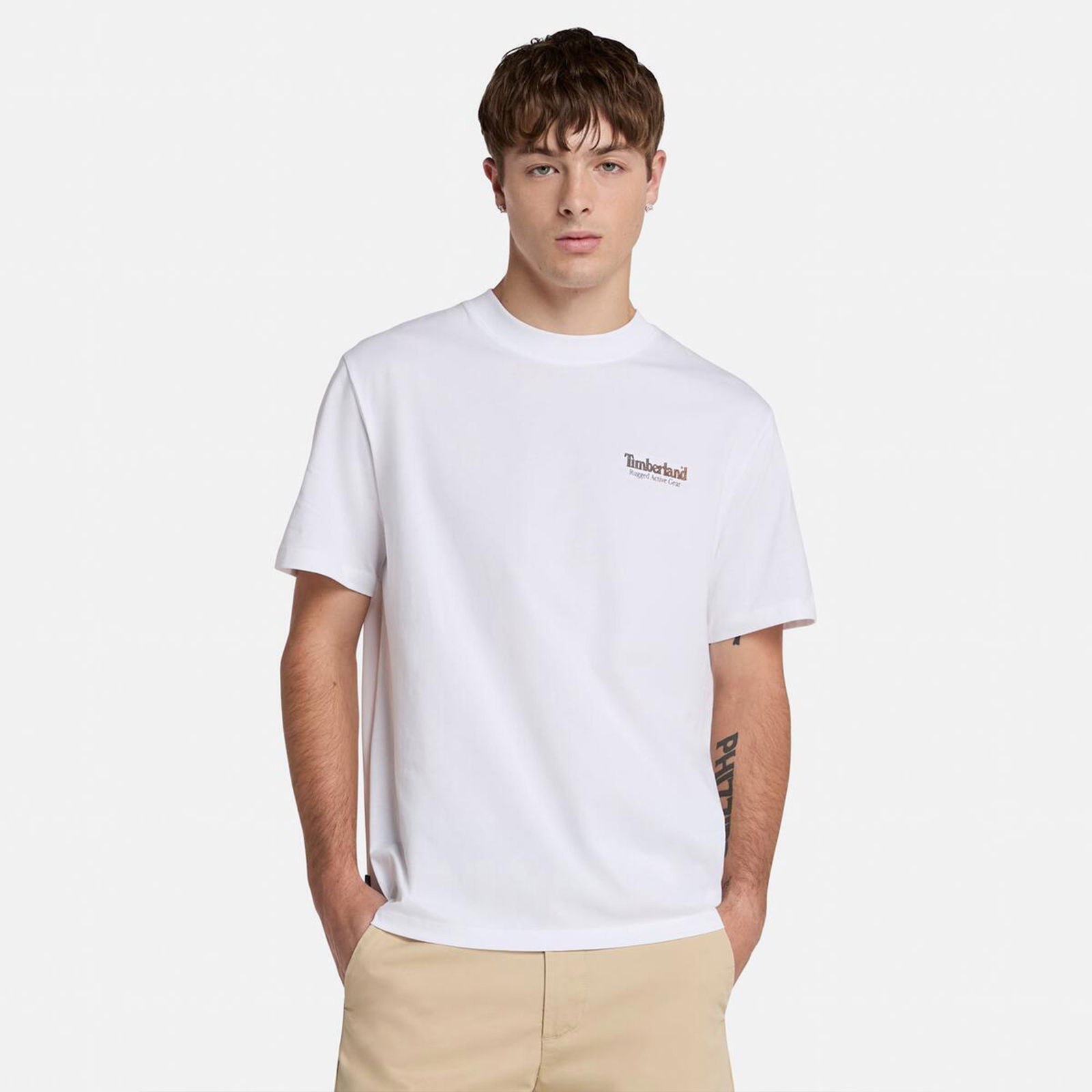 Timberland Rugged Active Gear Back Graphic Erkek Beyaz T-Shirt
