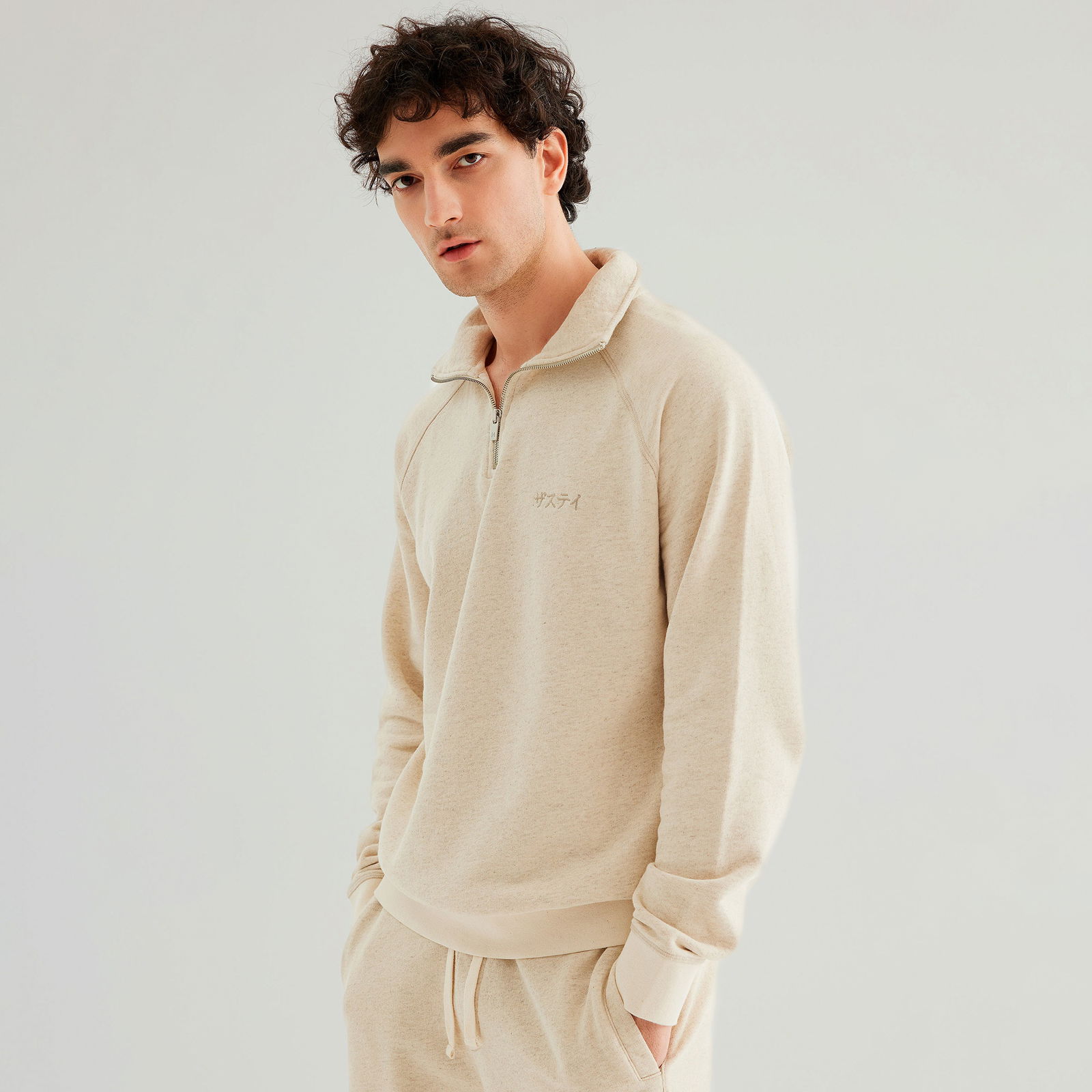 The Stay Line Yuki 1/4 Zip Erkek Bej Sweatshirt