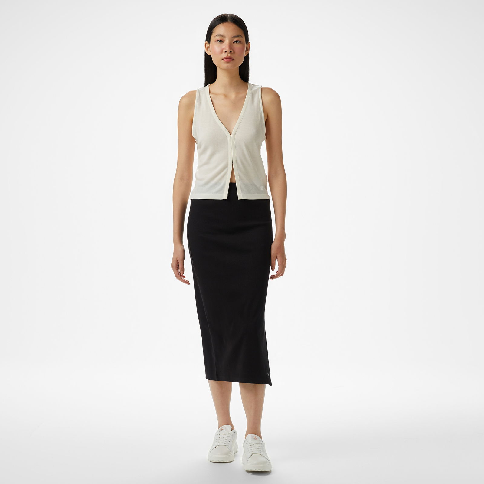 Calvin Klein Woven Label Rib Kadın Siyah Etek