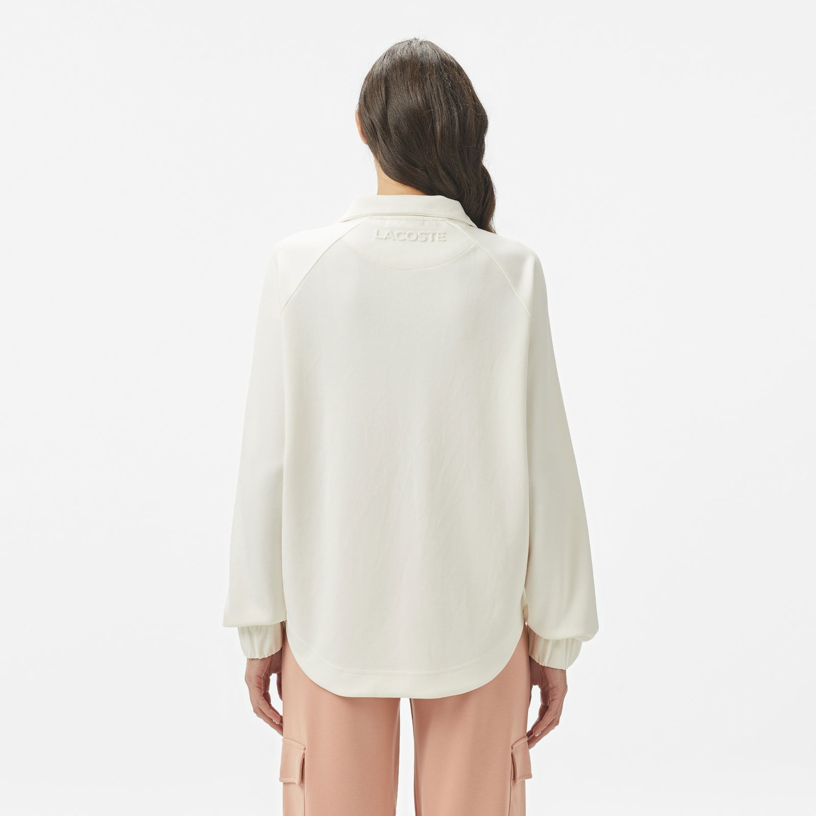Lacoste Kadın Loose Fit Fermuarlı Beyaz Sweatshirt