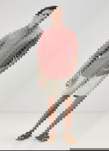  Beymen Club Erkek Comfort Fit Koyu Pembe Ekose Desenli Keten Gömlek