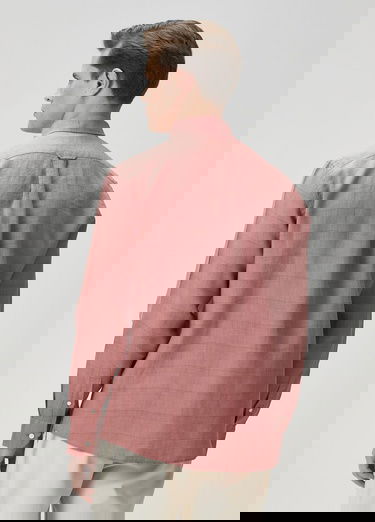  Beymen Club Erkek Comfort Fit Koyu Pembe Ekose Desenli Keten Gömlek