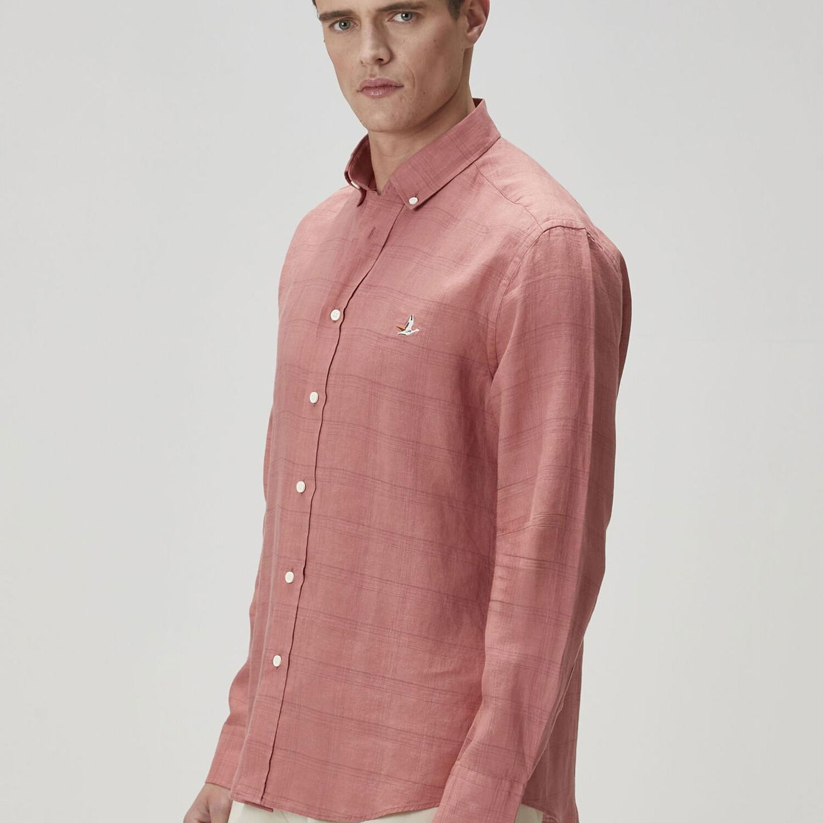 Beymen Club Erkek Comfort Fit Koyu Pembe Ekose Desenli Keten Gömlek