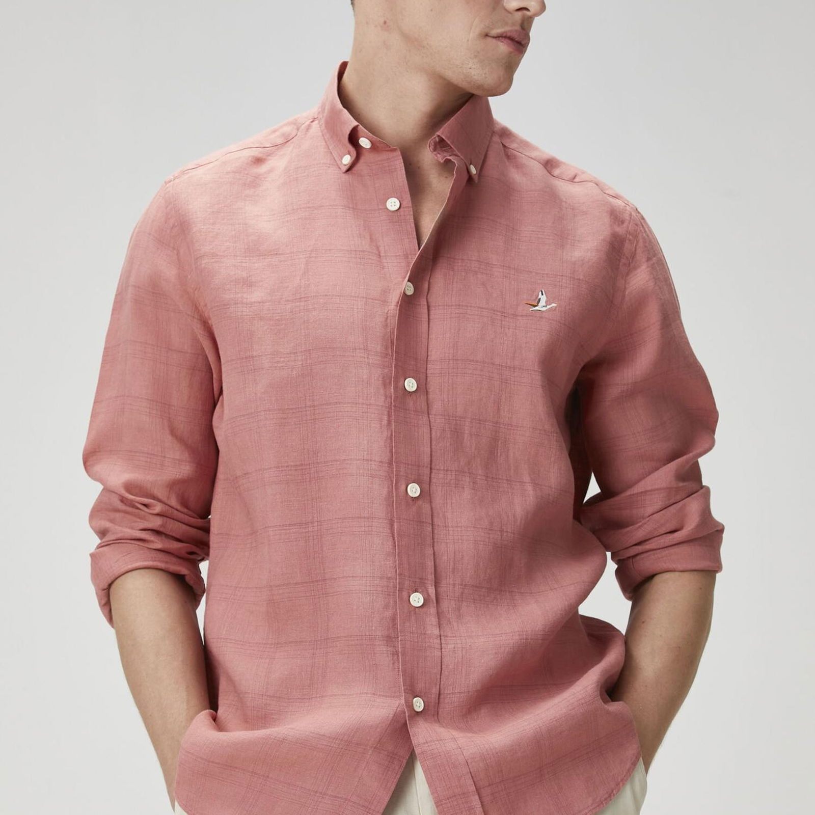 Beymen Club Erkek Comfort Fit Koyu Pembe Ekose Desenli Keten Gömlek