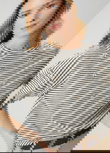  Beymen Club Kadin Ekru Lacivert Çizgili Sweatshirt