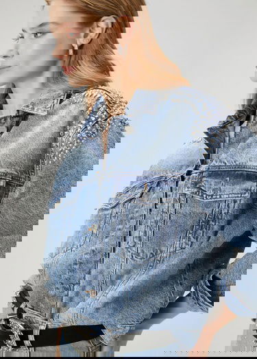  Beymen Club Kadin Mavi İşlemeli Denim Ceket