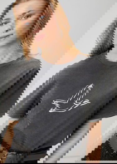  Beymen Club Kadin Siyah Taşlı Kaz Logolu T-shirt