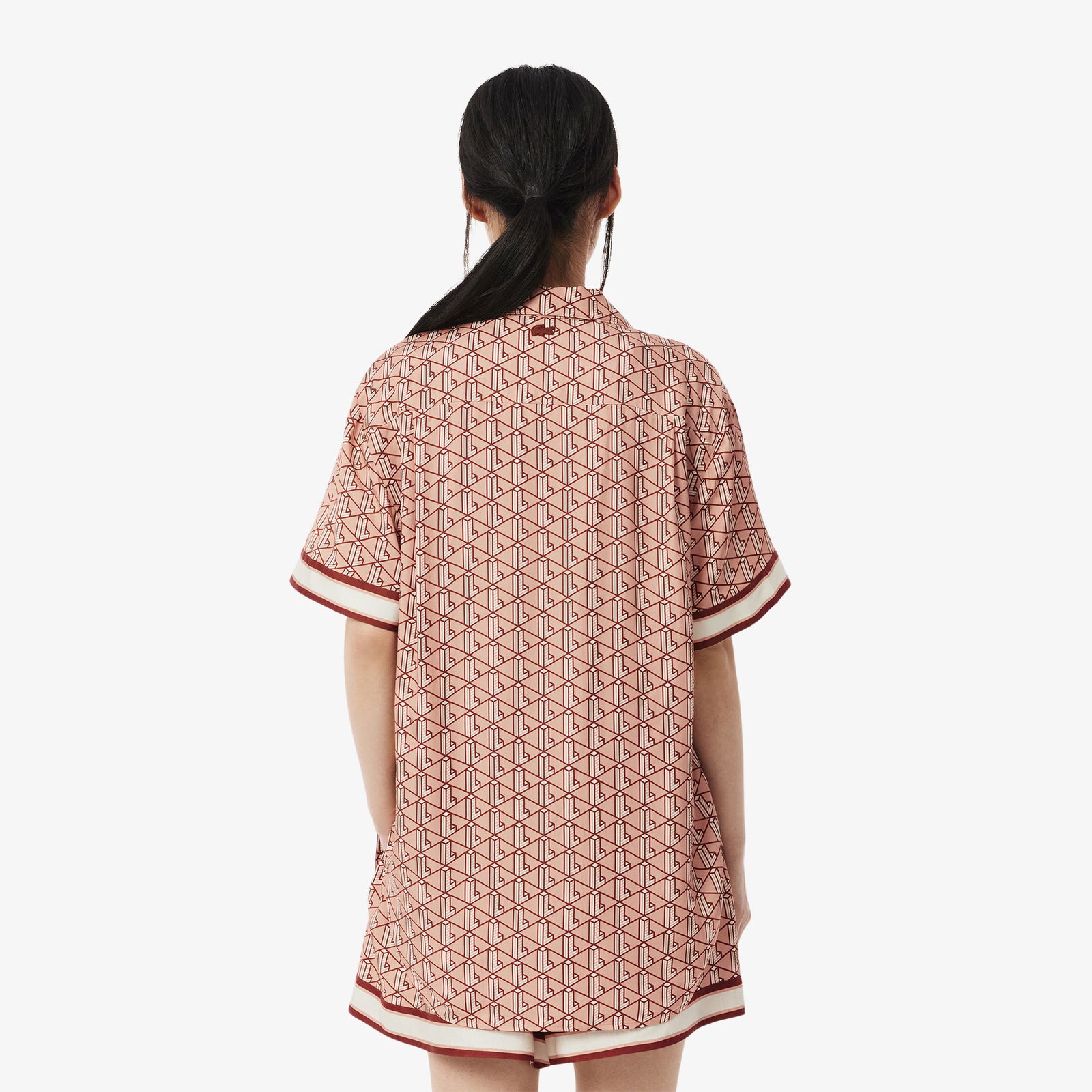 Lacoste Kadın Oversize Fit Kısa Kollu Monogram Bej Gömlek