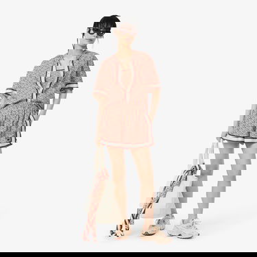  Lacoste Kadın Oversize Fit Kısa Kollu Monogram Bej Gömlek