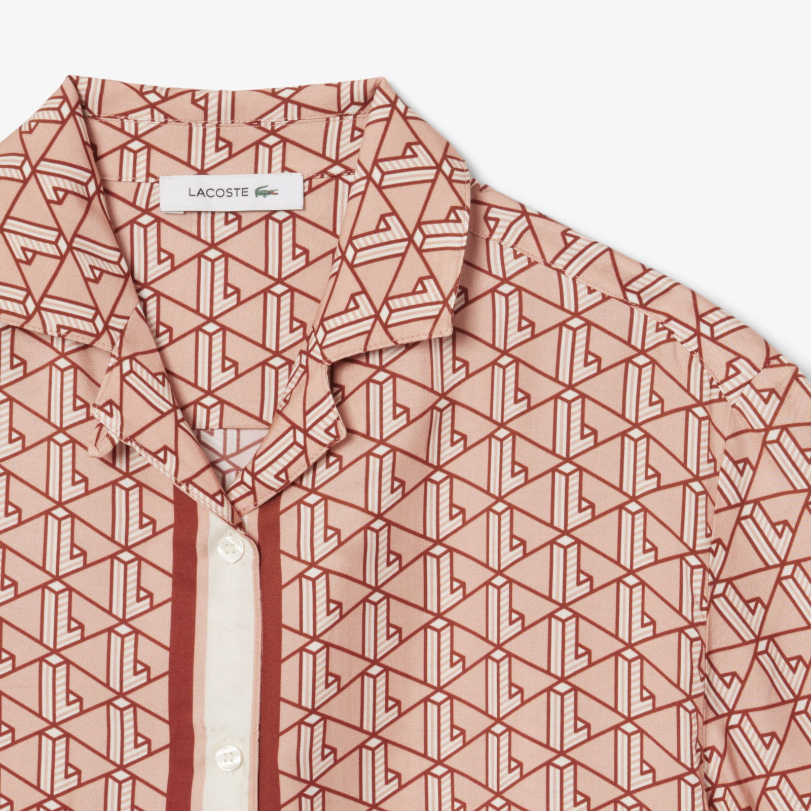 Lacoste Kadın Oversize Fit Kısa Kollu Monogram Bej Gömlek