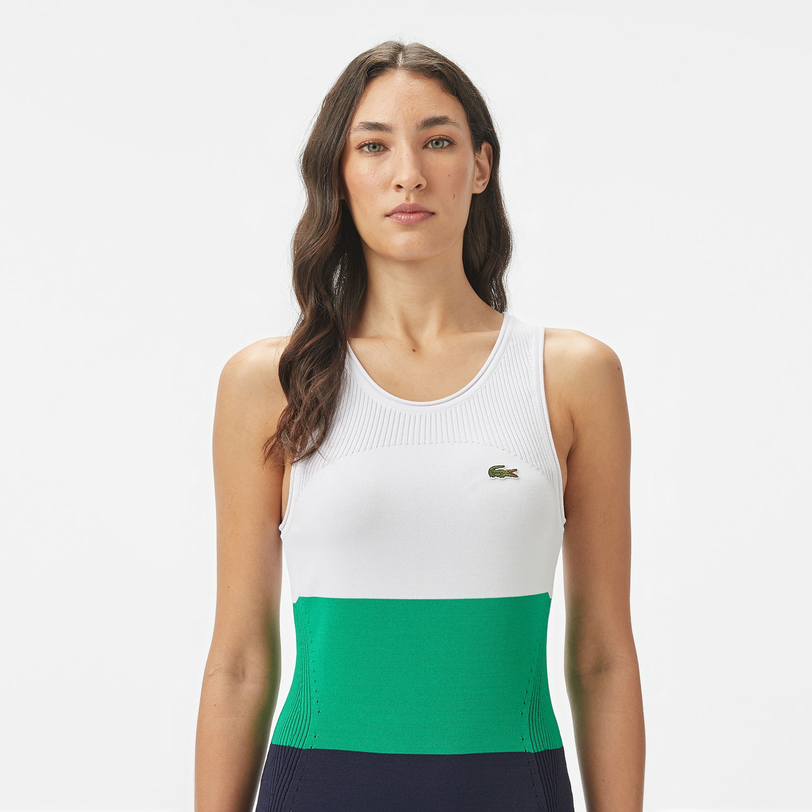 Lacoste Kadın Slim Fit Kolsuz Bisiklet Yaka Renk Bloklu Lacivert Elbise