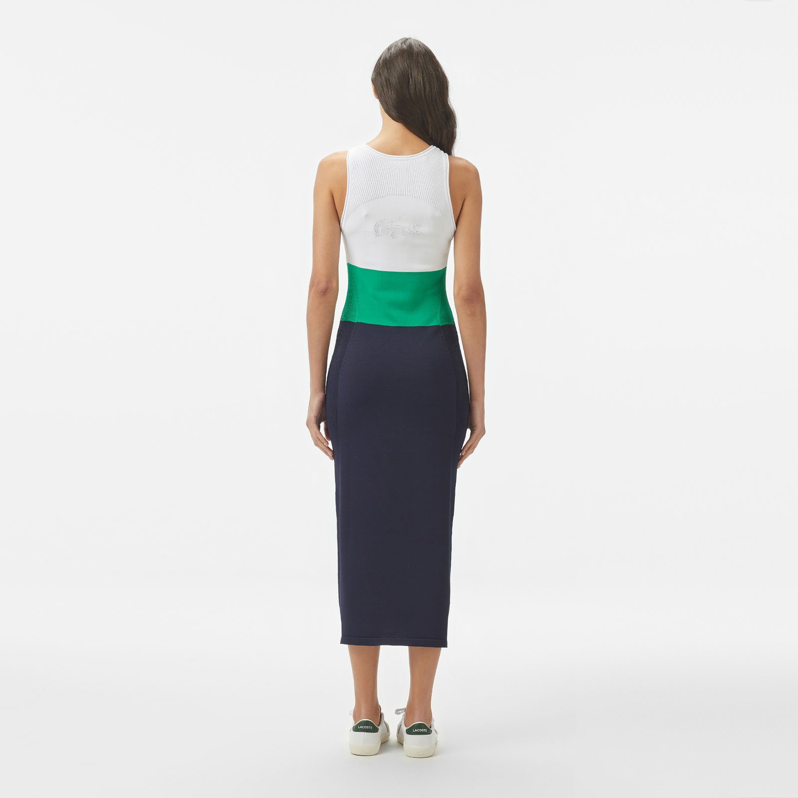 Lacoste Kadın Slim Fit Kolsuz Bisiklet Yaka Renk Bloklu Lacivert Elbise