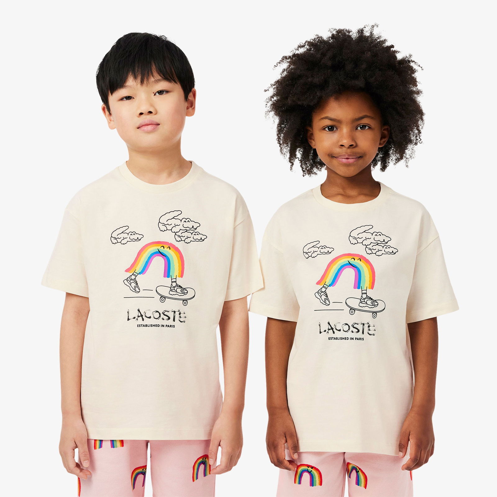 Lacoste Çocuk Bisiklet Yaka Desenli Krem T-Shirt