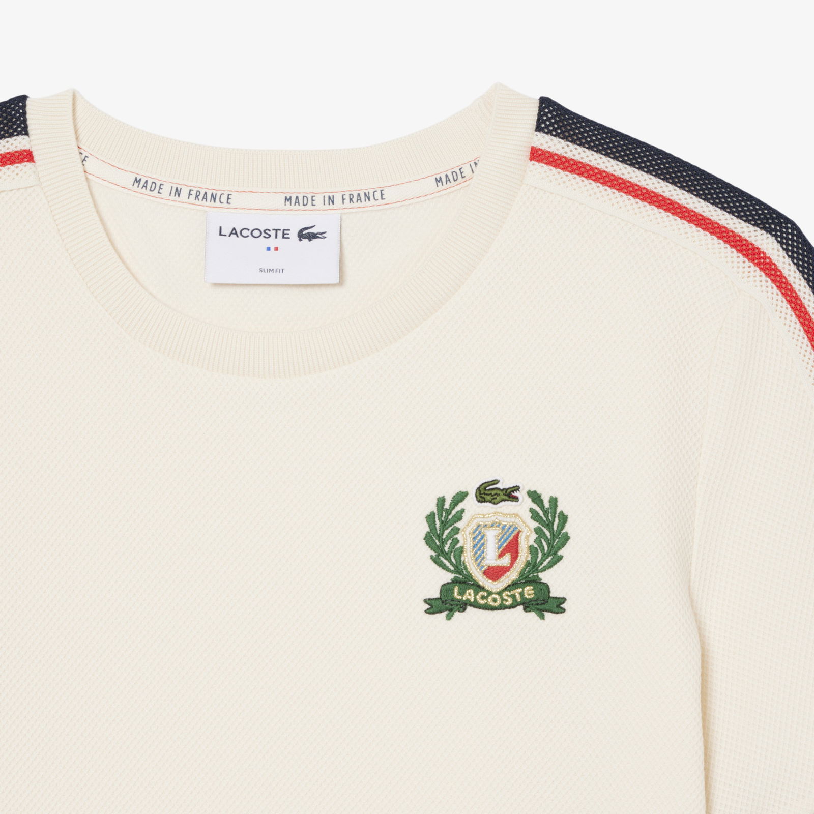 Lacoste Kadın Slim Fit Bisiklet Yaka Renk Bloklu Krem T-Shirt