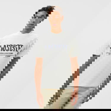  Lacoste Erkek Slim Fit Bisiklet Yaka Baskılı Beyaz T-Shirt