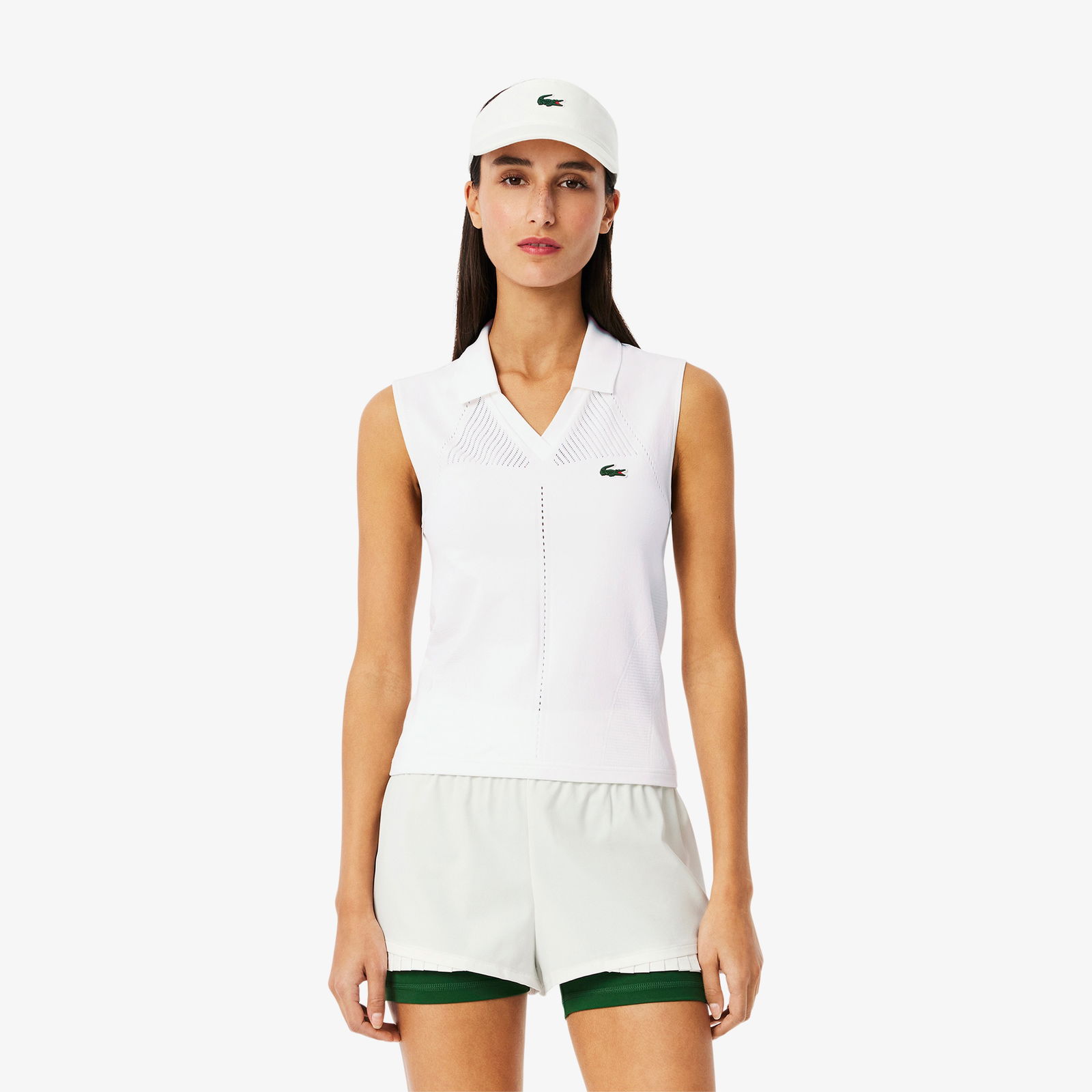 Lacoste Kadın Slim Fit Kolsuz Beyaz Polo
