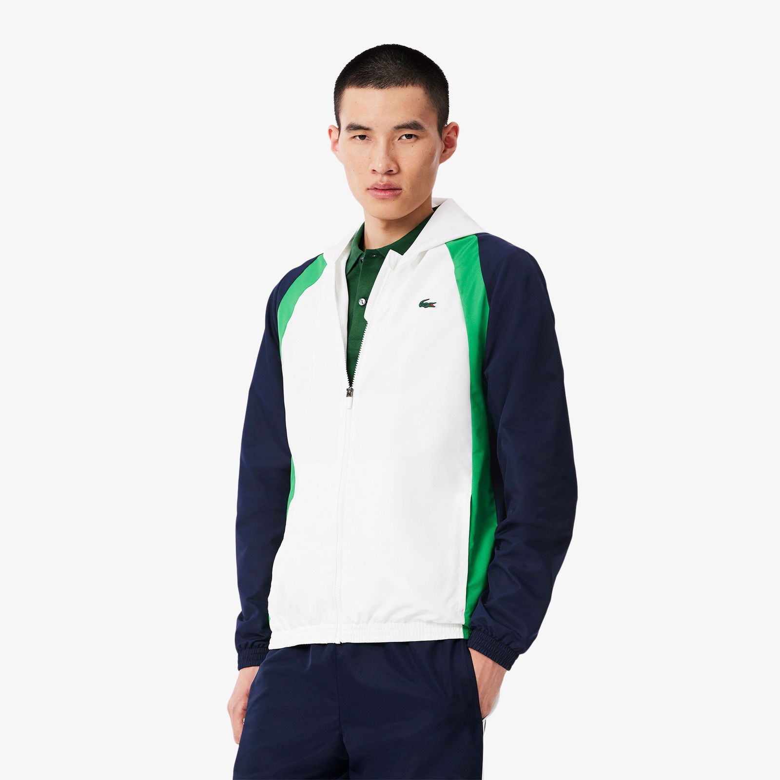 Lacoste Erkek Regular Fit Kapüşonlu Renk Bloklu Beyaz Eşofman Takımı