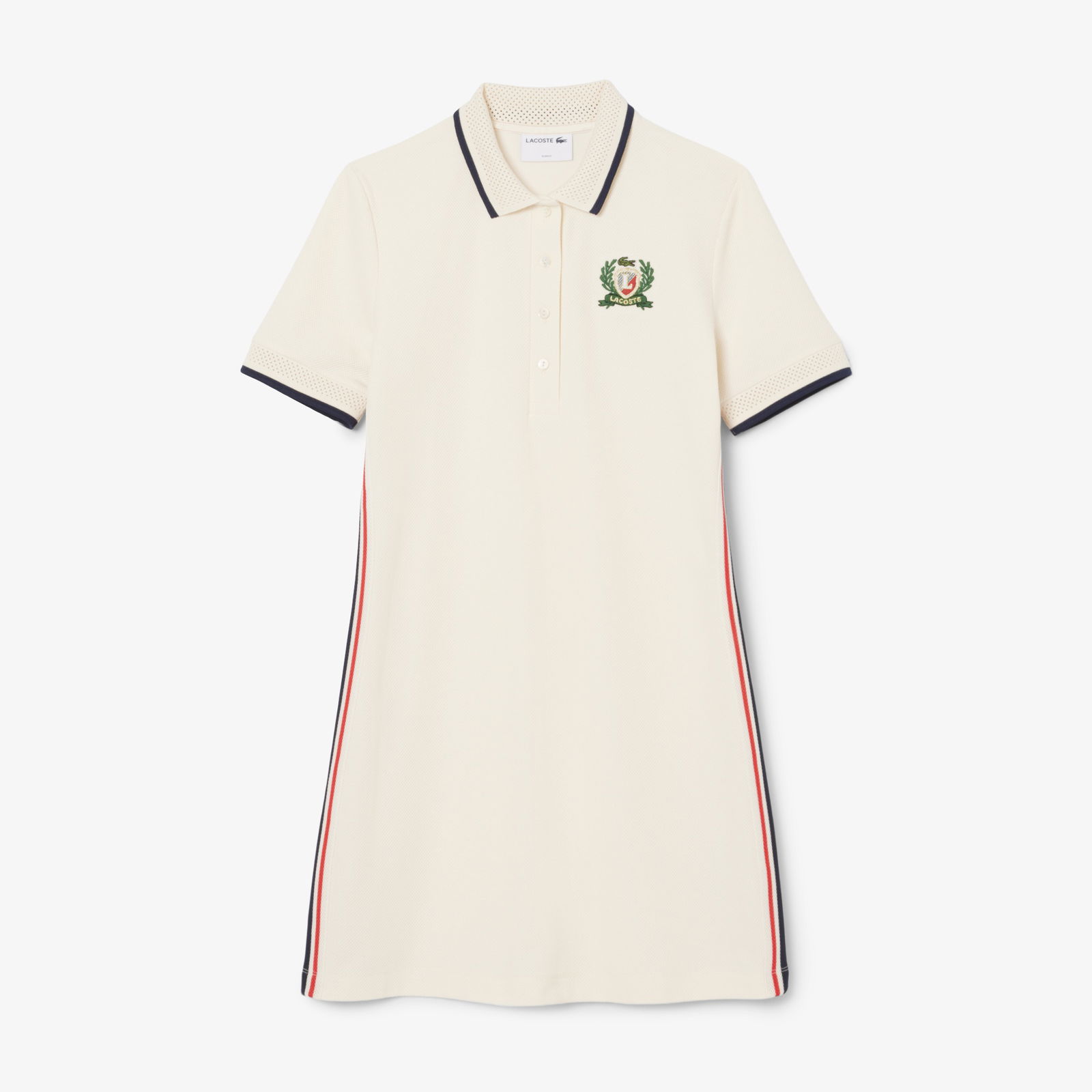Lacoste Kadın Slim Fit Kısa Kollu Polo Yaka Renk Bloklu Krem Elbise