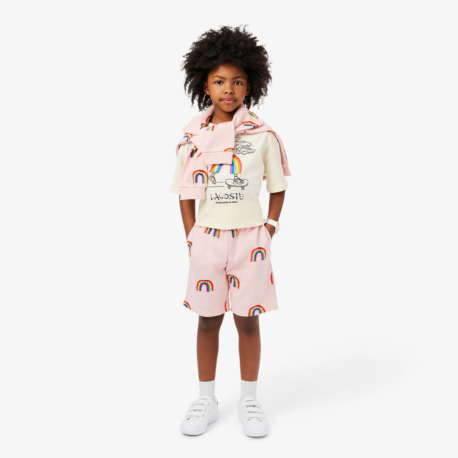 Lacoste Çocuk Bisiklet Yaka Desenli Krem T-Shirt