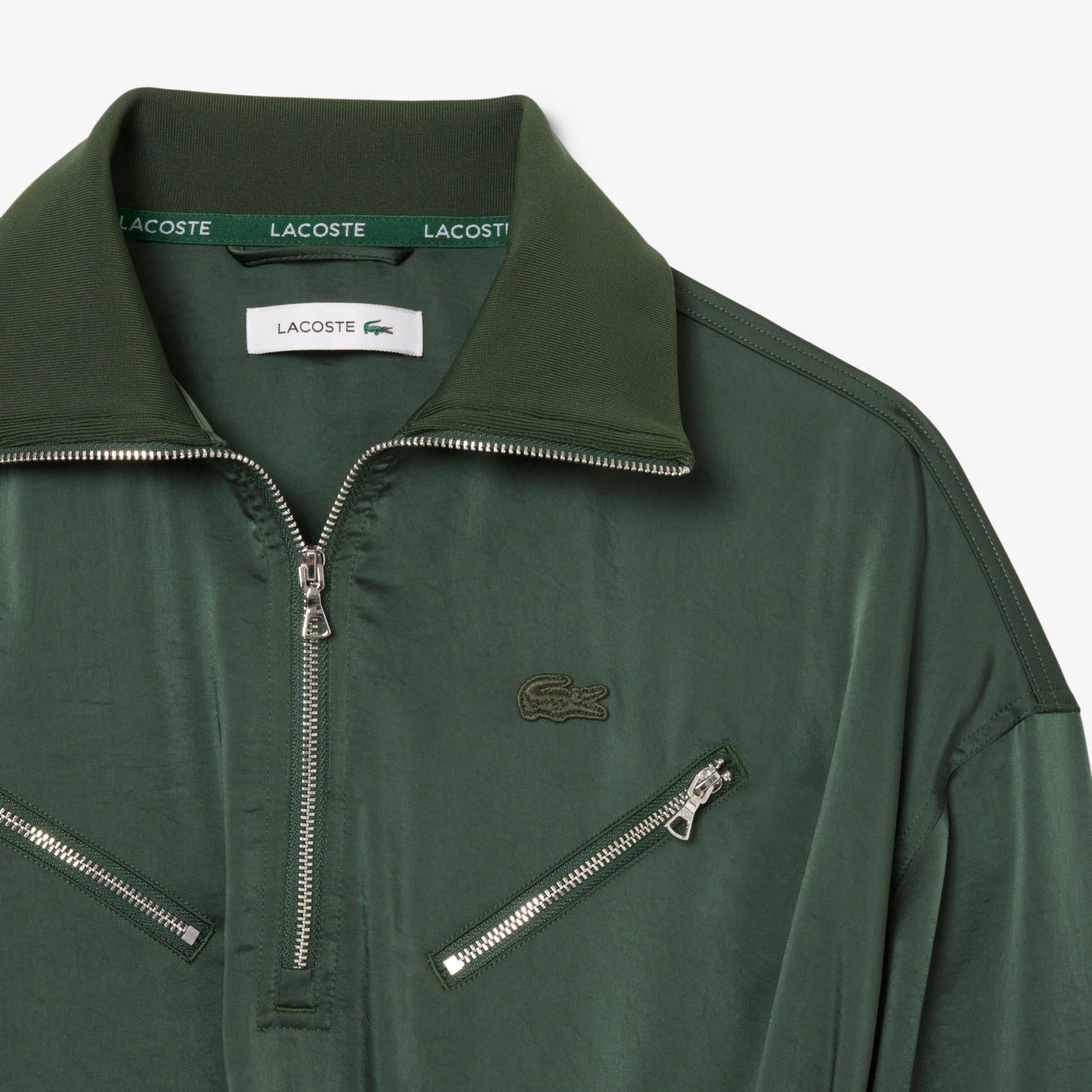 Lacoste Kadın Relaxed Fit Uzun Kollu Yarım Fermuarlı Koyu Yeşil Elbise