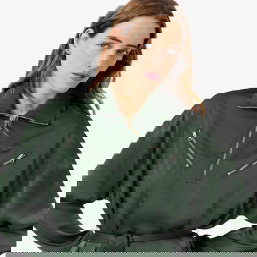  Lacoste Kadın Relaxed Fit Uzun Kollu Yarım Fermuarlı Koyu Yeşil Elbise