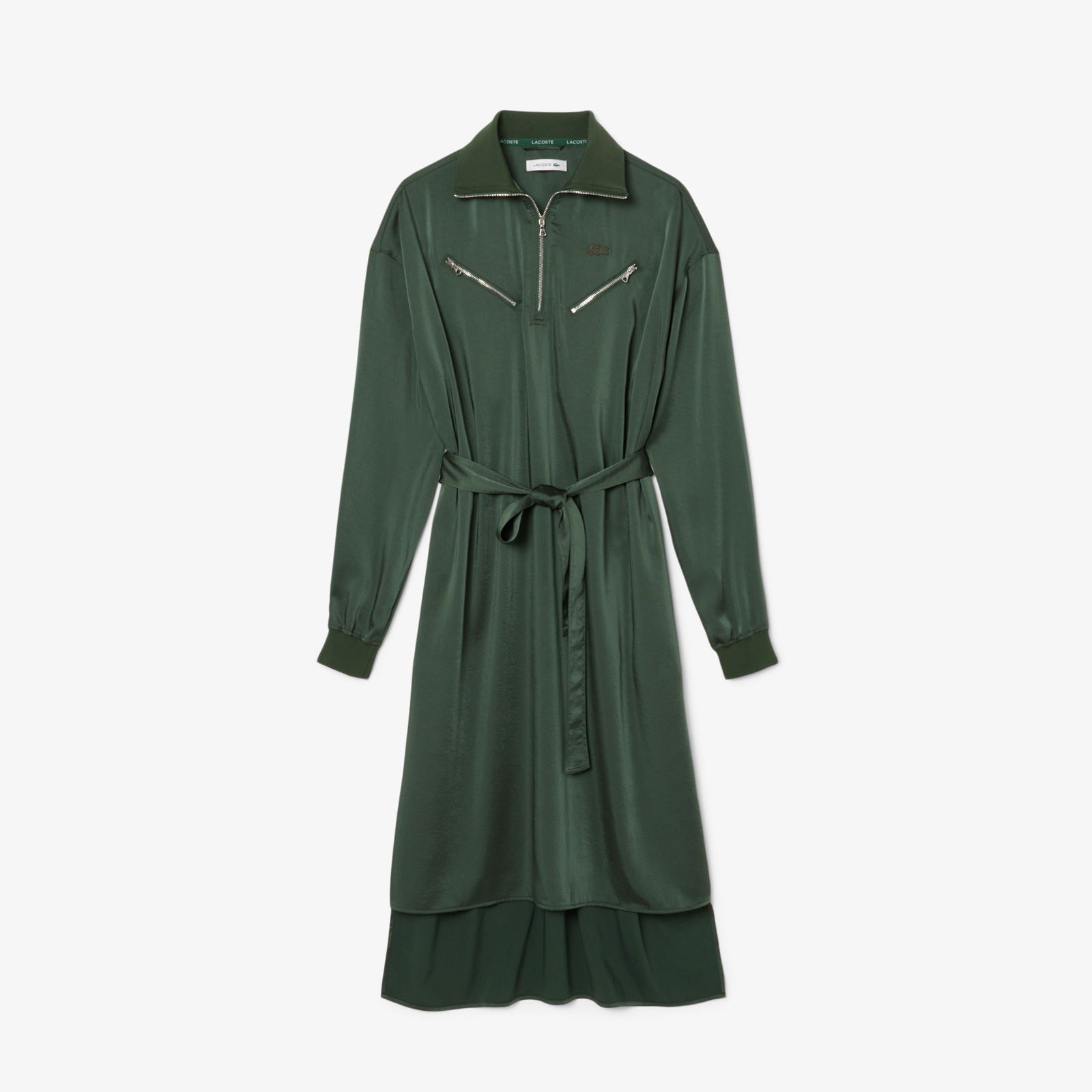 Lacoste Kadın Relaxed Fit Uzun Kollu Yarım Fermuarlı Koyu Yeşil Elbise